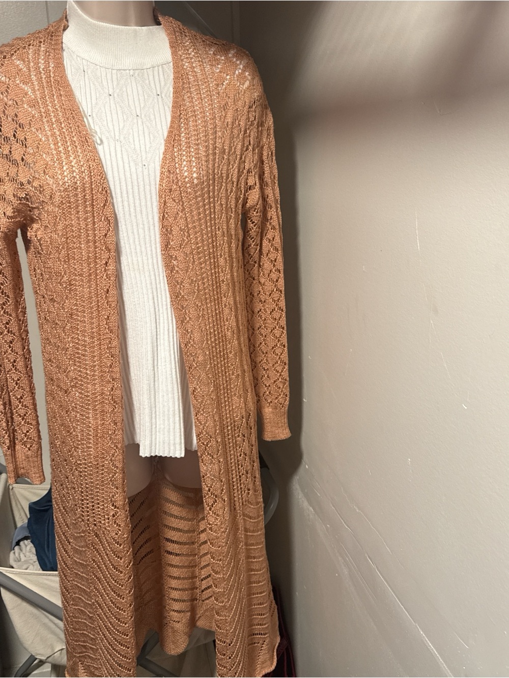 Moral Fiber Long Openwork Knit Cardigan